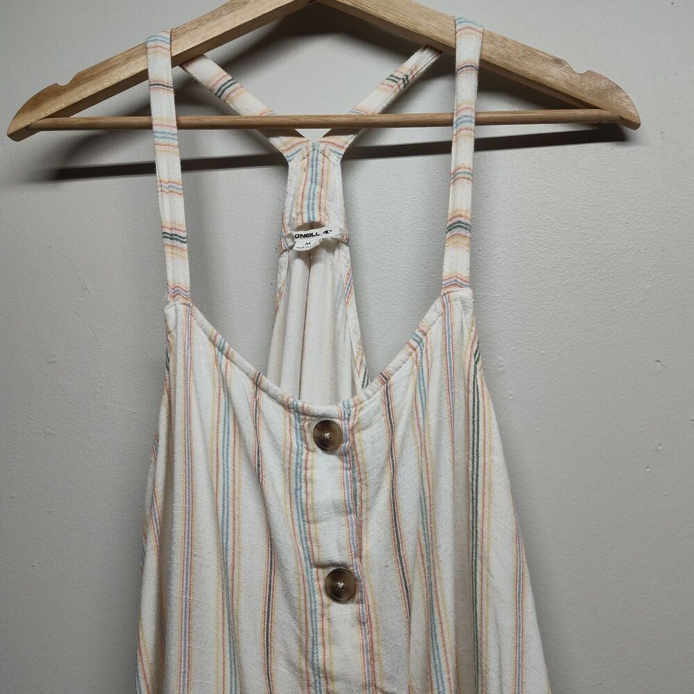 O'neill Mini Dress Women M Cream Blue Stripes Casual Boho Beachy Summer Vacation - Picture 2 of 7